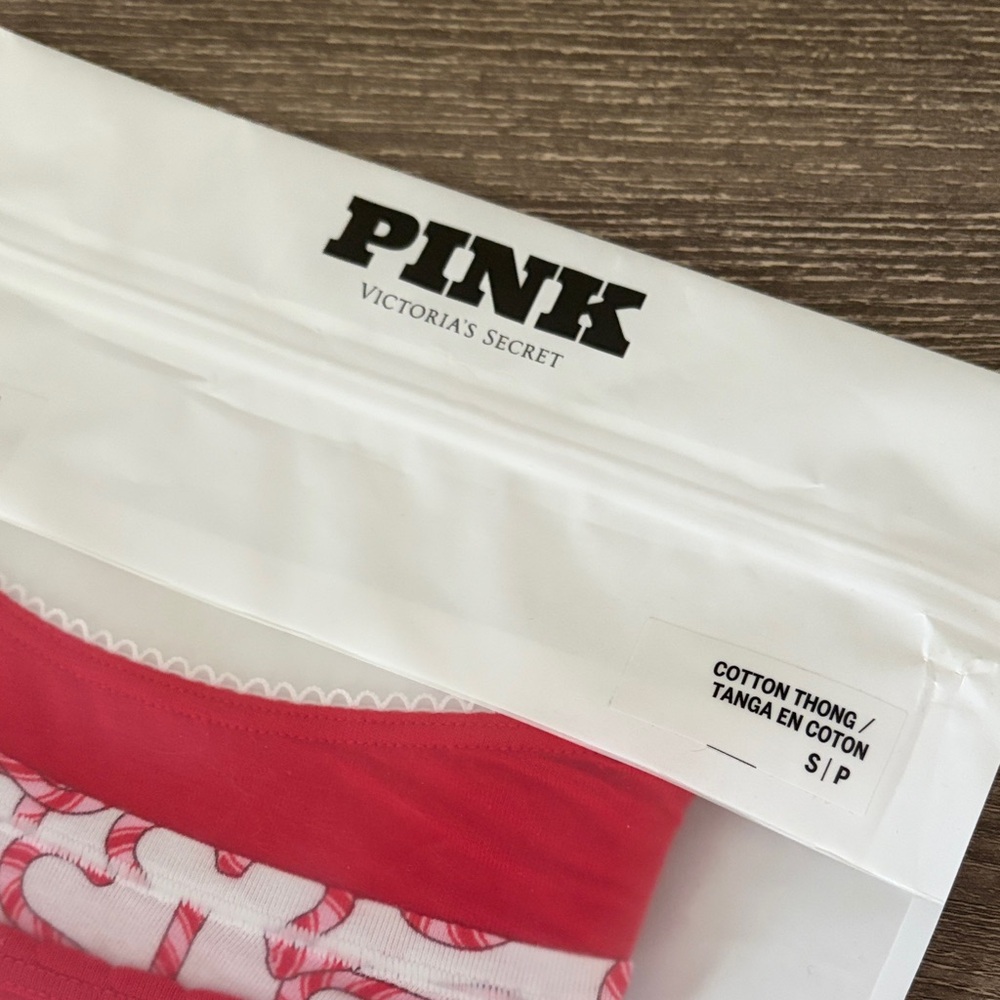 NWT PINK Victoria's Secret Festive Red and White Panty Set - Picture 3 of 7
